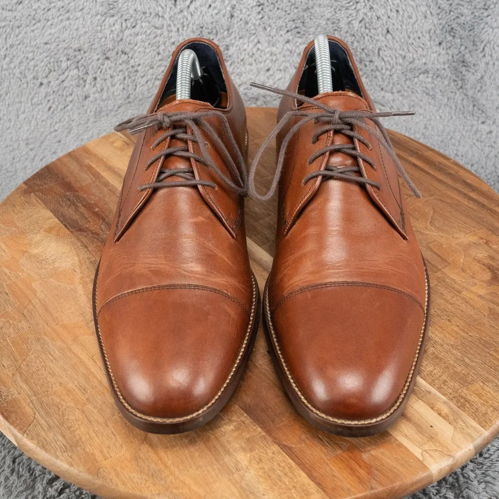 Cole Haan Mens Lenox Hill Oxford Size 9.5 M Cognac Tan Cap Toe Dress Shoe